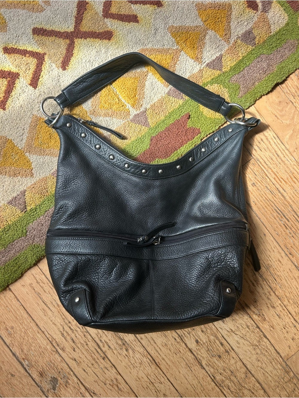 Osgoode Marley Black Leather Studded Hobo Shoulder Bag Y2K Moto Boho